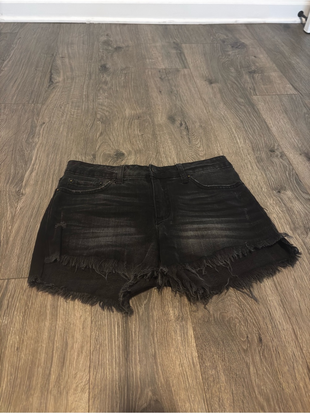 Just USA Black Distressed Frayed Hem Denim Shorts